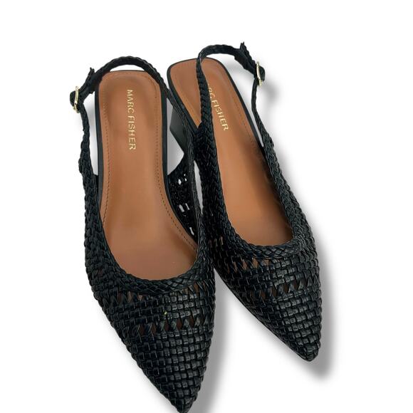 Marc Fisher Lulia Woven Slingback Pumps Black Size 5.5 Pointy Toe Block Heels - Picture 7 of 12